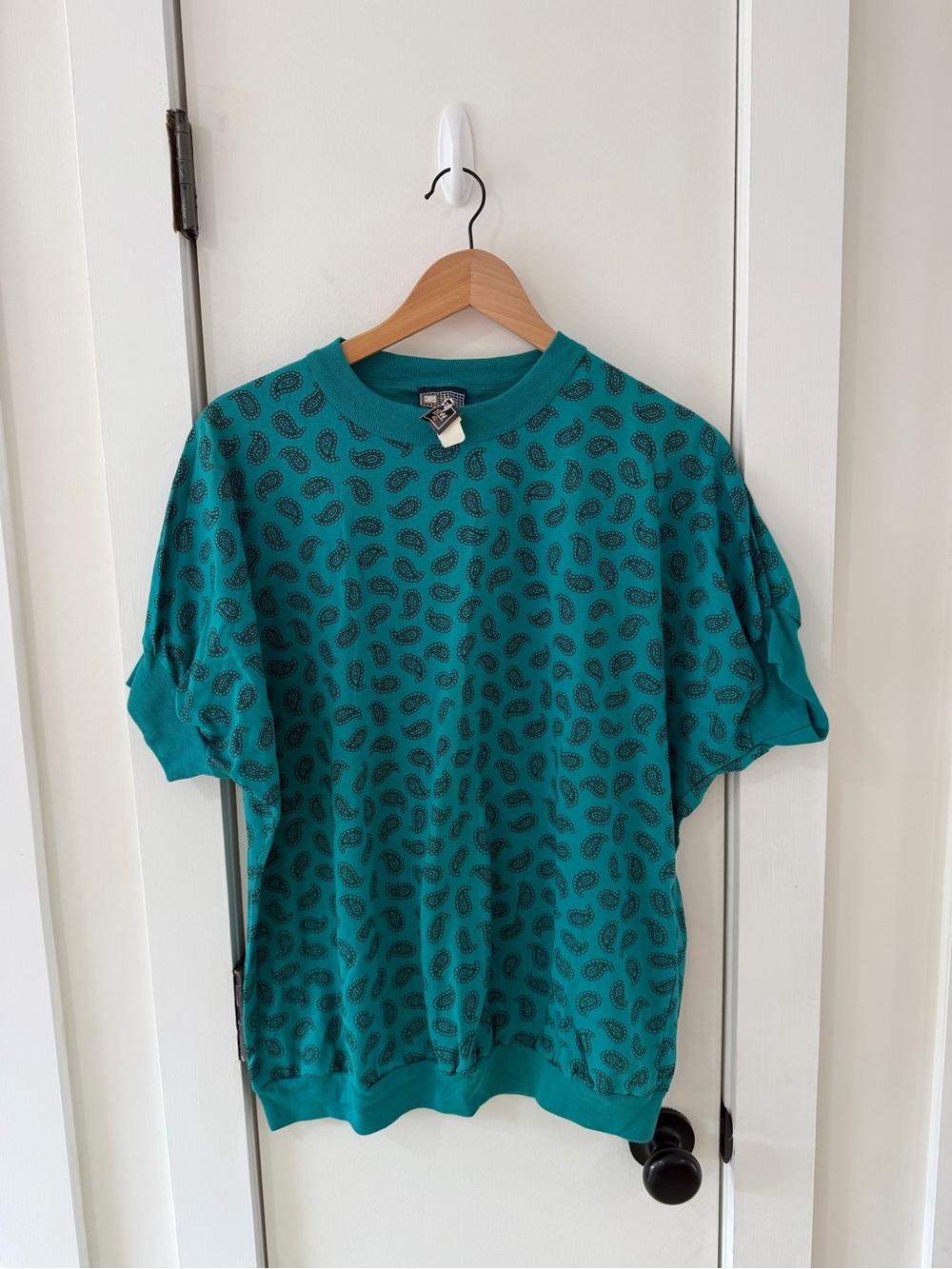 Vintage NWT Deadstock Turquoise Paisley T Shirt Size 40 or XL